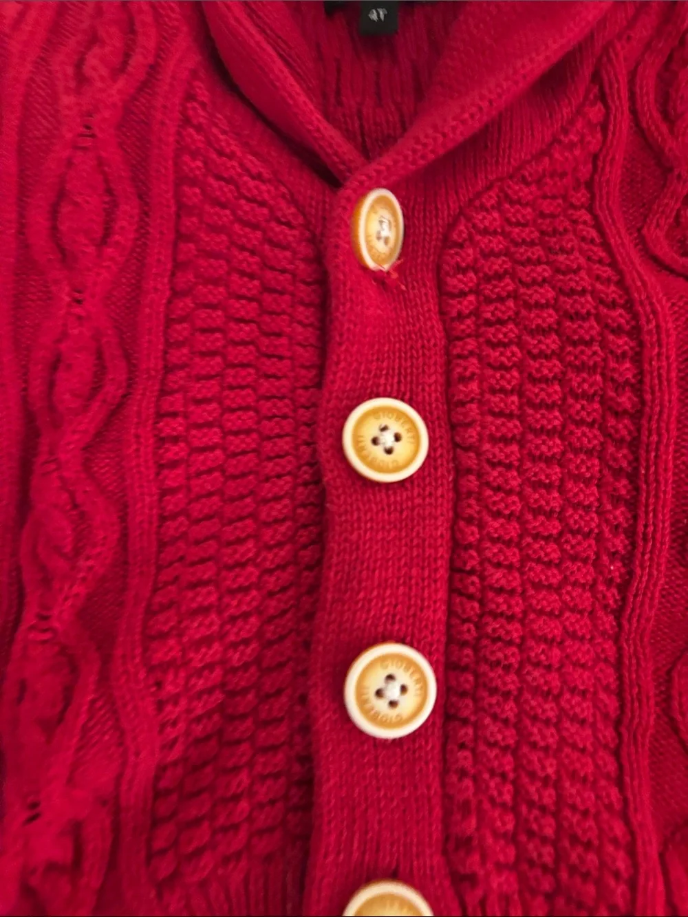 Girls' Red Cable Knit Shawl Collar Button Sweater more of a Sz 3T
